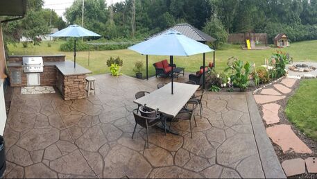 Stamped Concrete Patio, Sidewalk, Firepit, Seat Wall, Outdoor Kitchen, Ham Lake, Blaine, Andover