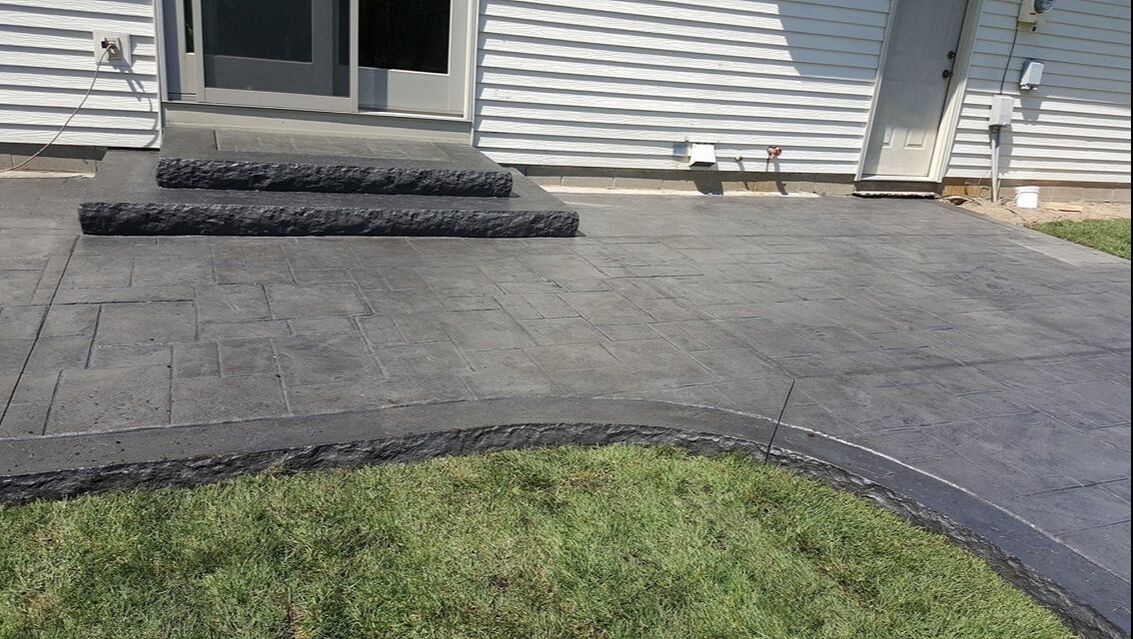 Stamped Concrete Patio Contractor, Ham Lake, Blaine, Andover, Concrete Steps, Ashlar Stamped Concrete, Cut Stone Liner Edges